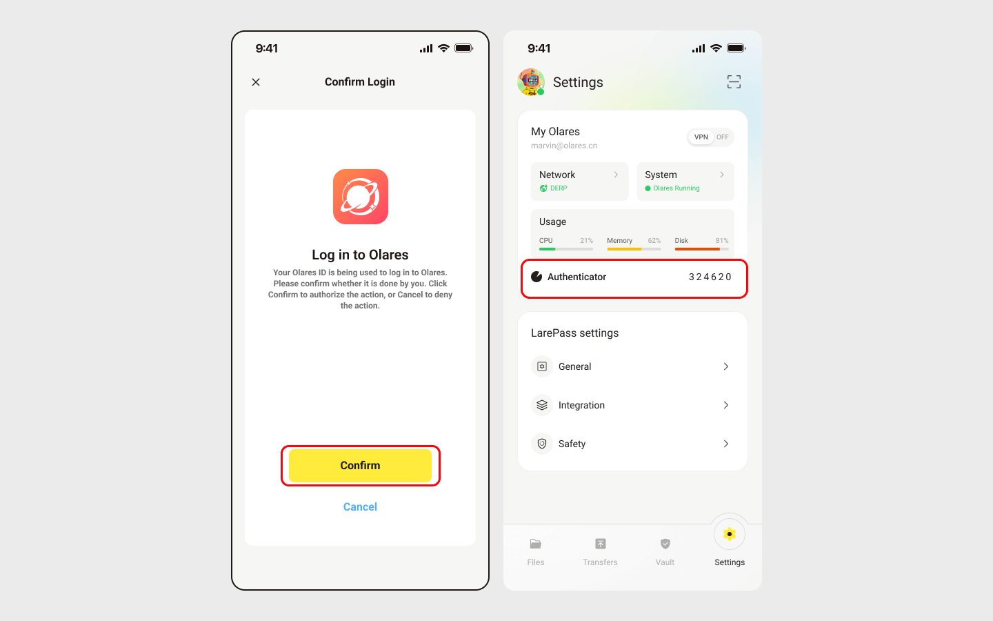 Confirm login