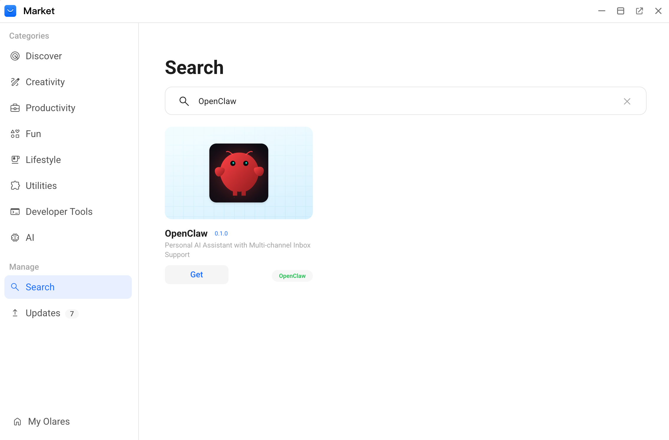 Search for OpenClaw from Market