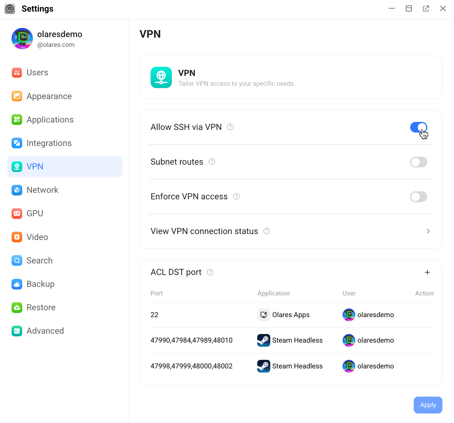 Allow SSH via VPN