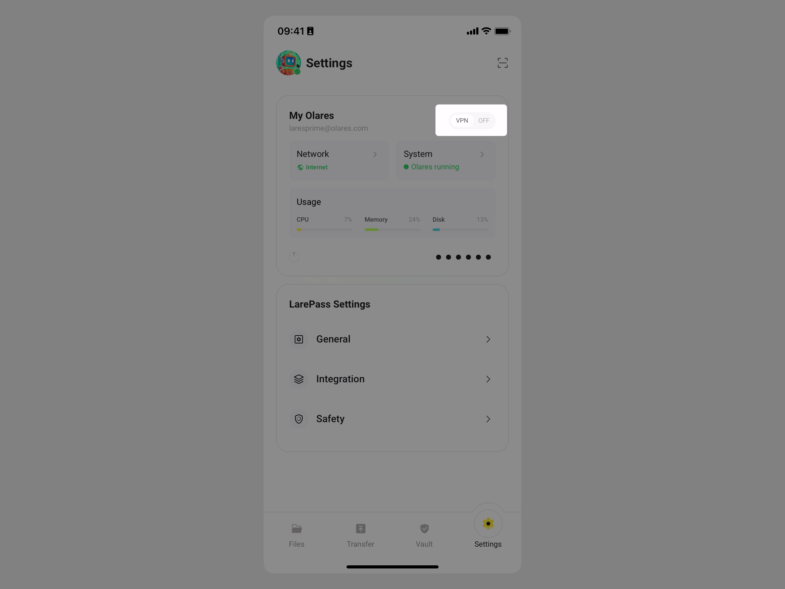 Enable LarePass VPN on mobile