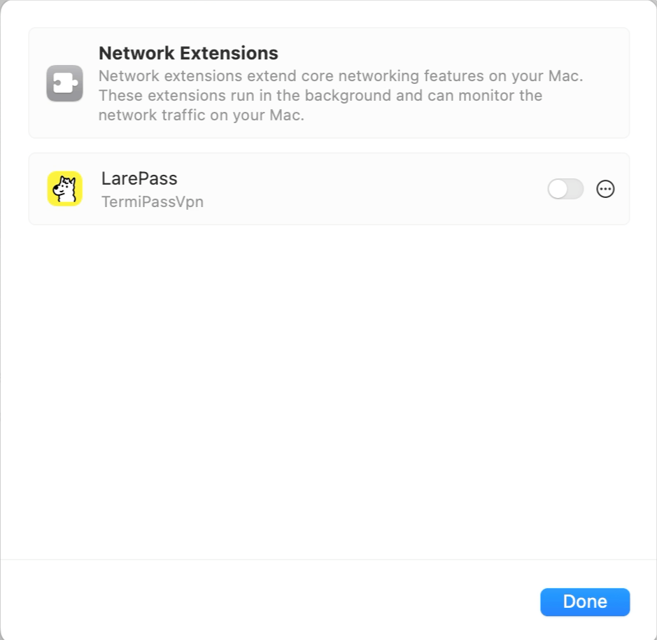 打开 LarePass 网络扩展开关