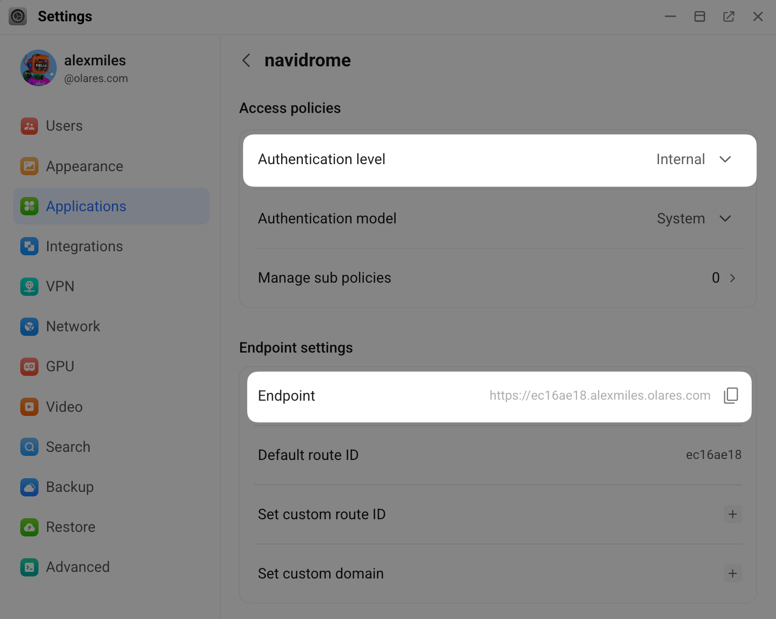 Set Navidrome authentication level to Internal