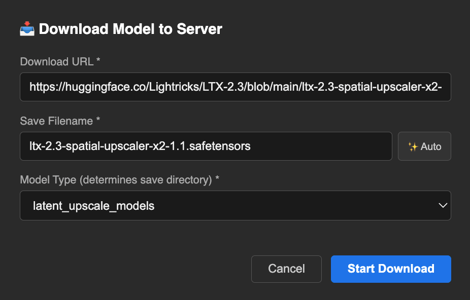 Server Download dialog