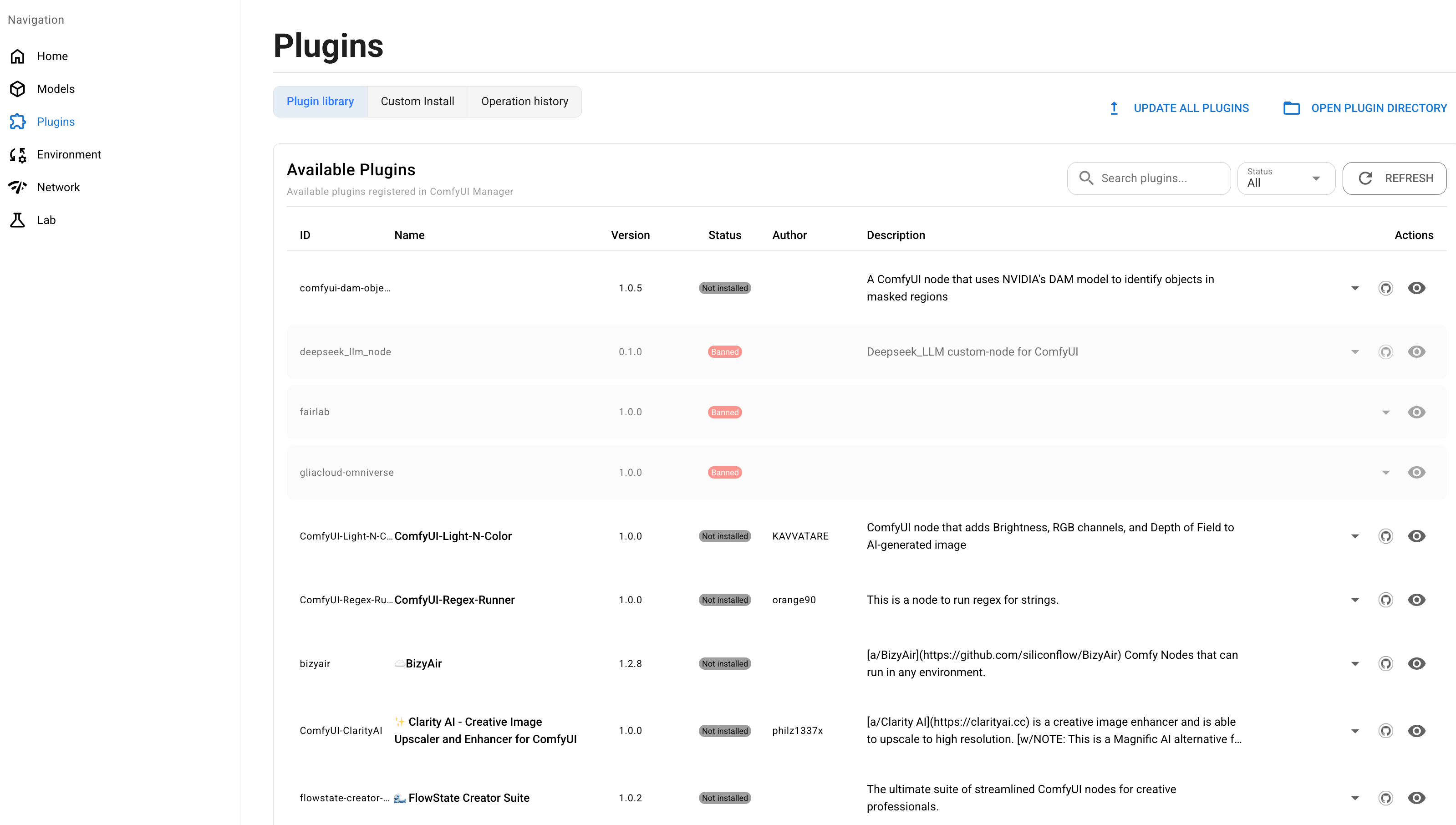 Plugin status