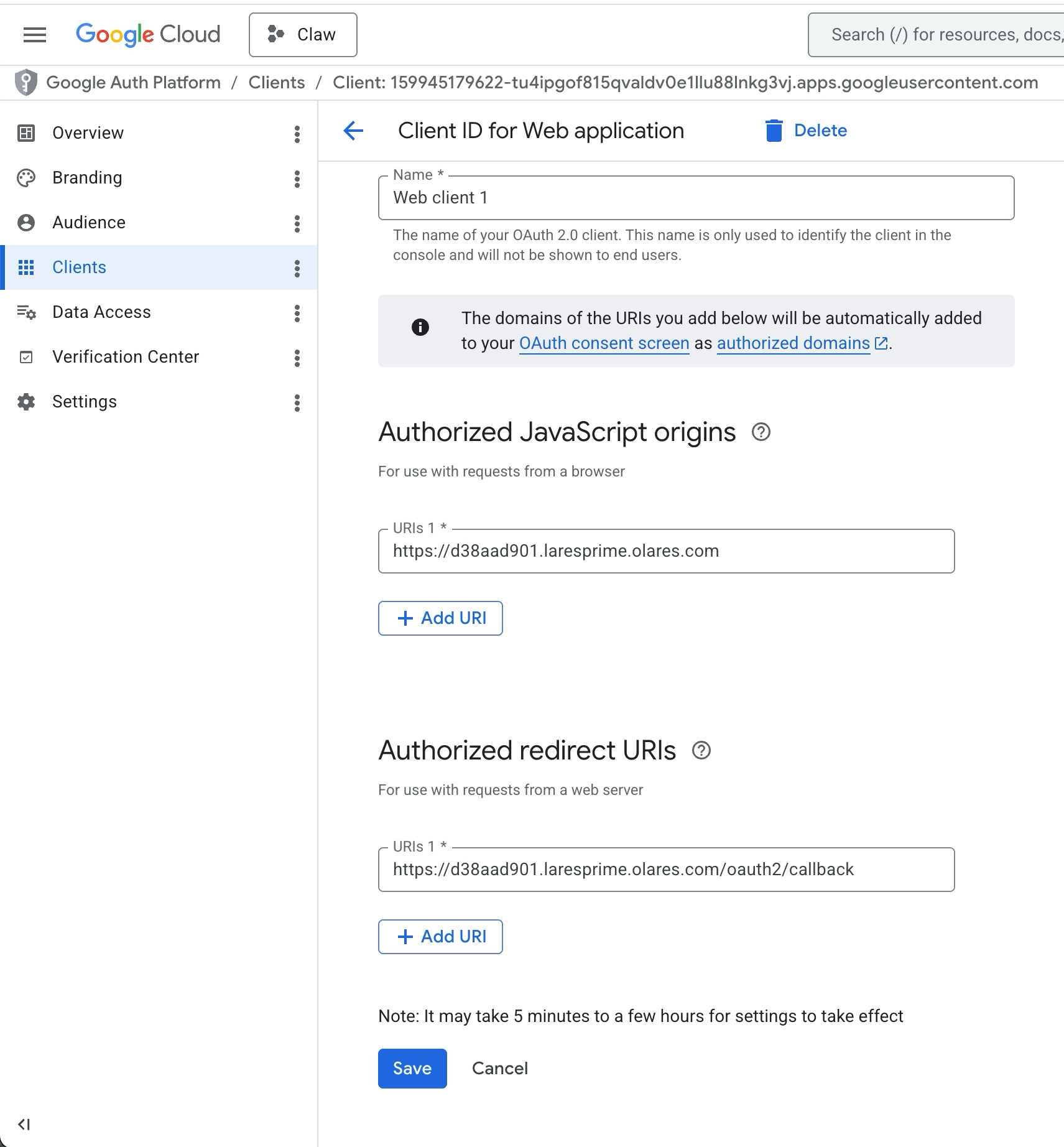 配置 OAuth redirect URIs