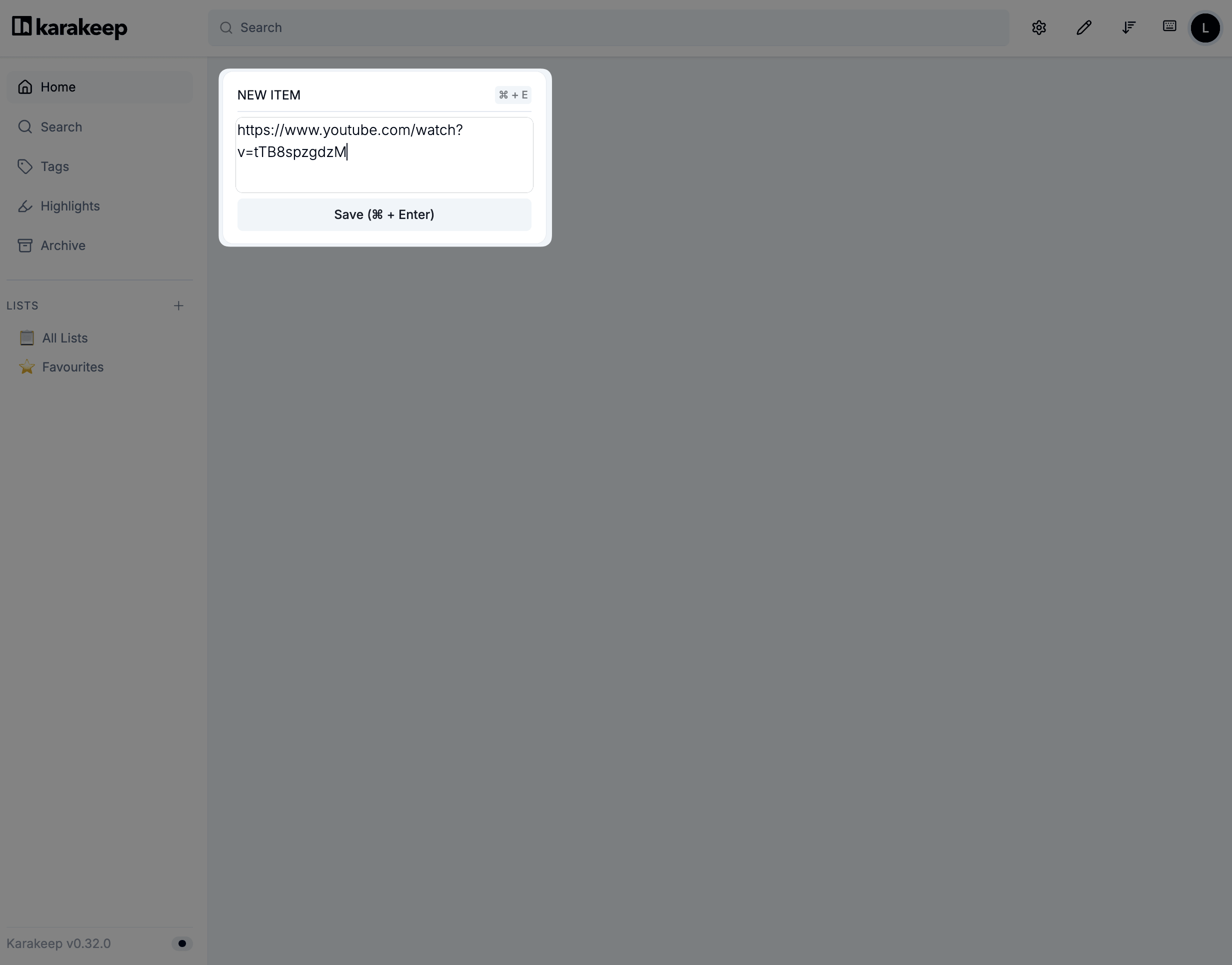 Save a URL in Karakeep