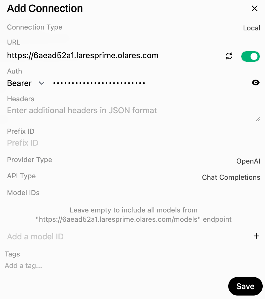 Open WebUI connection setup