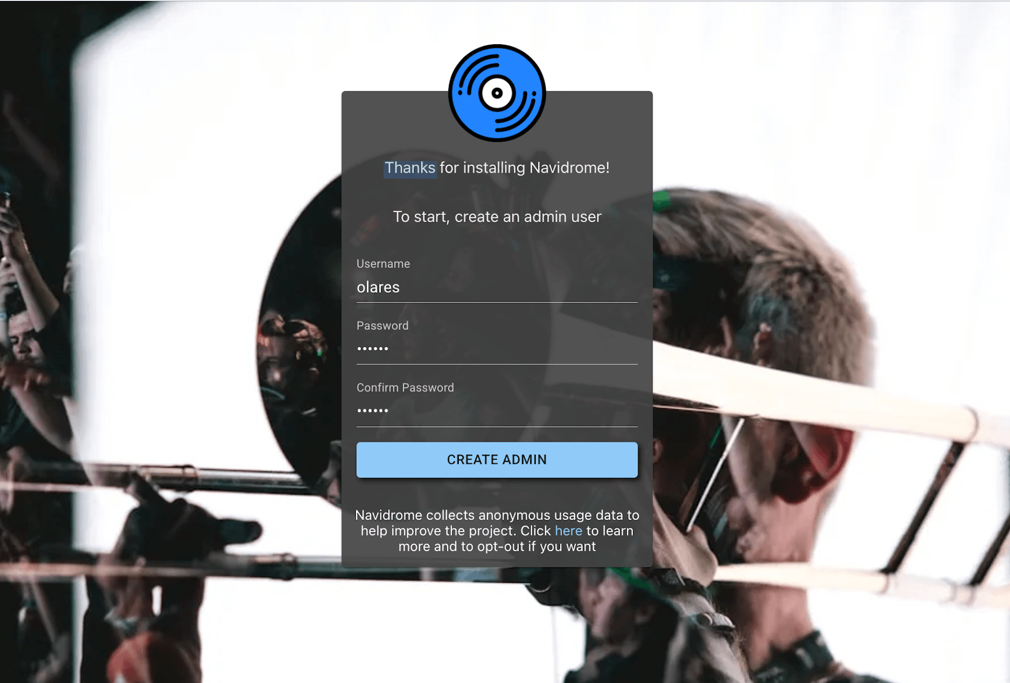 Create the Navidrome administrator account