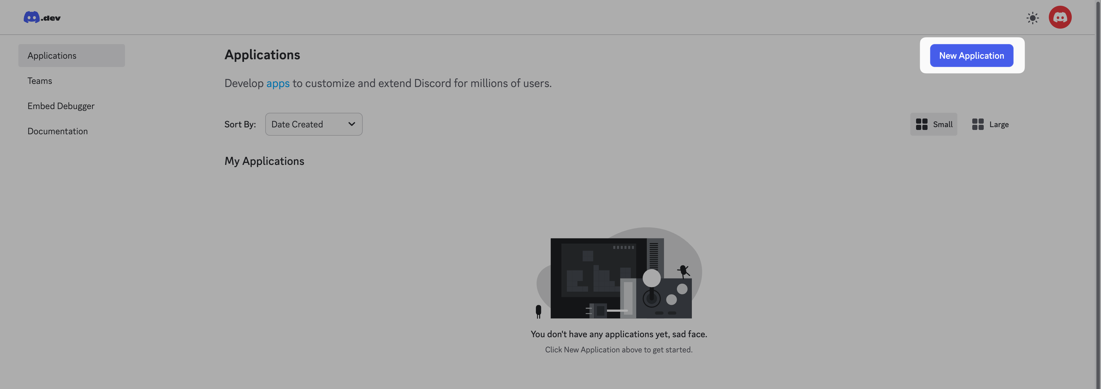 Discord Developer Portal 中的新建应用