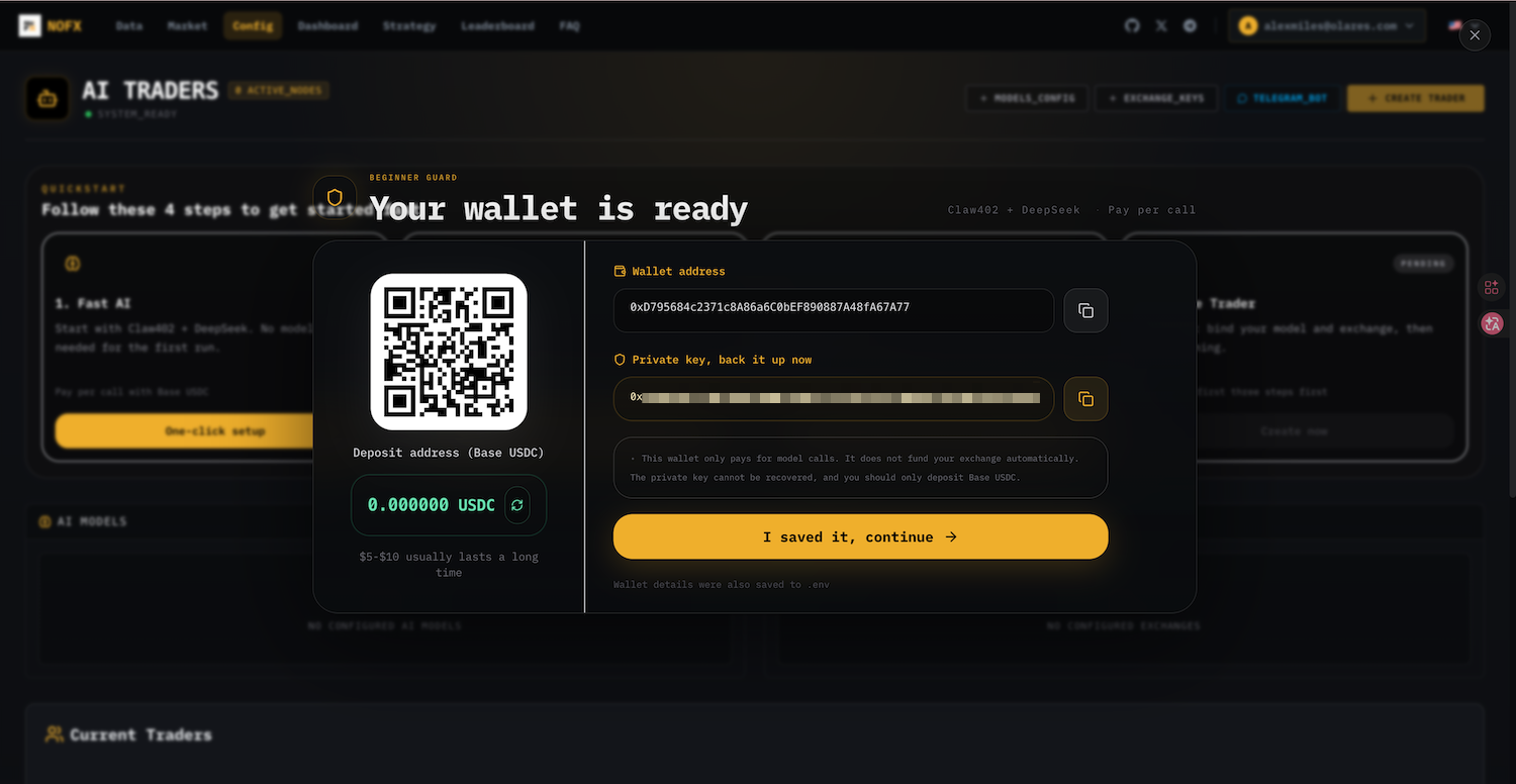 NOFX wallet generated