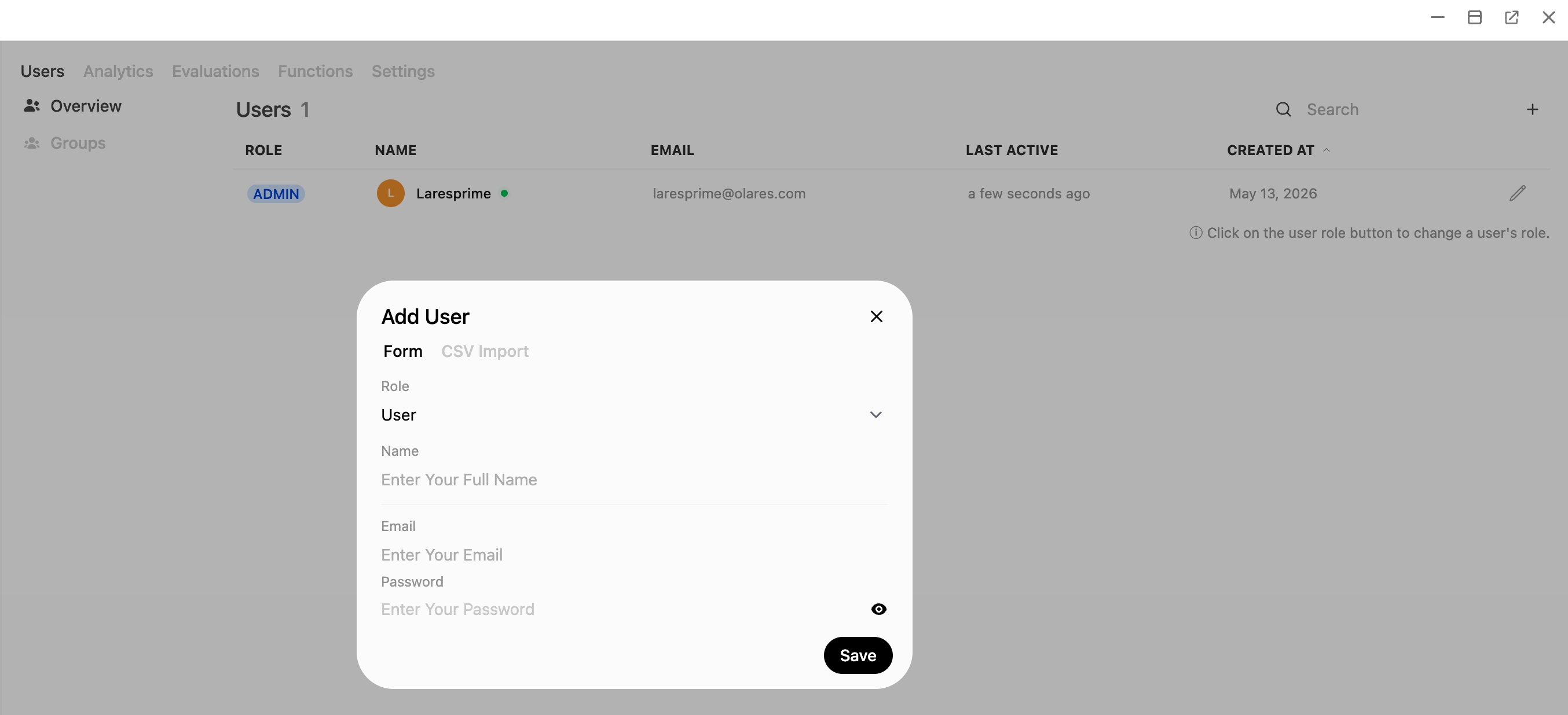 Add user in Open WebUI