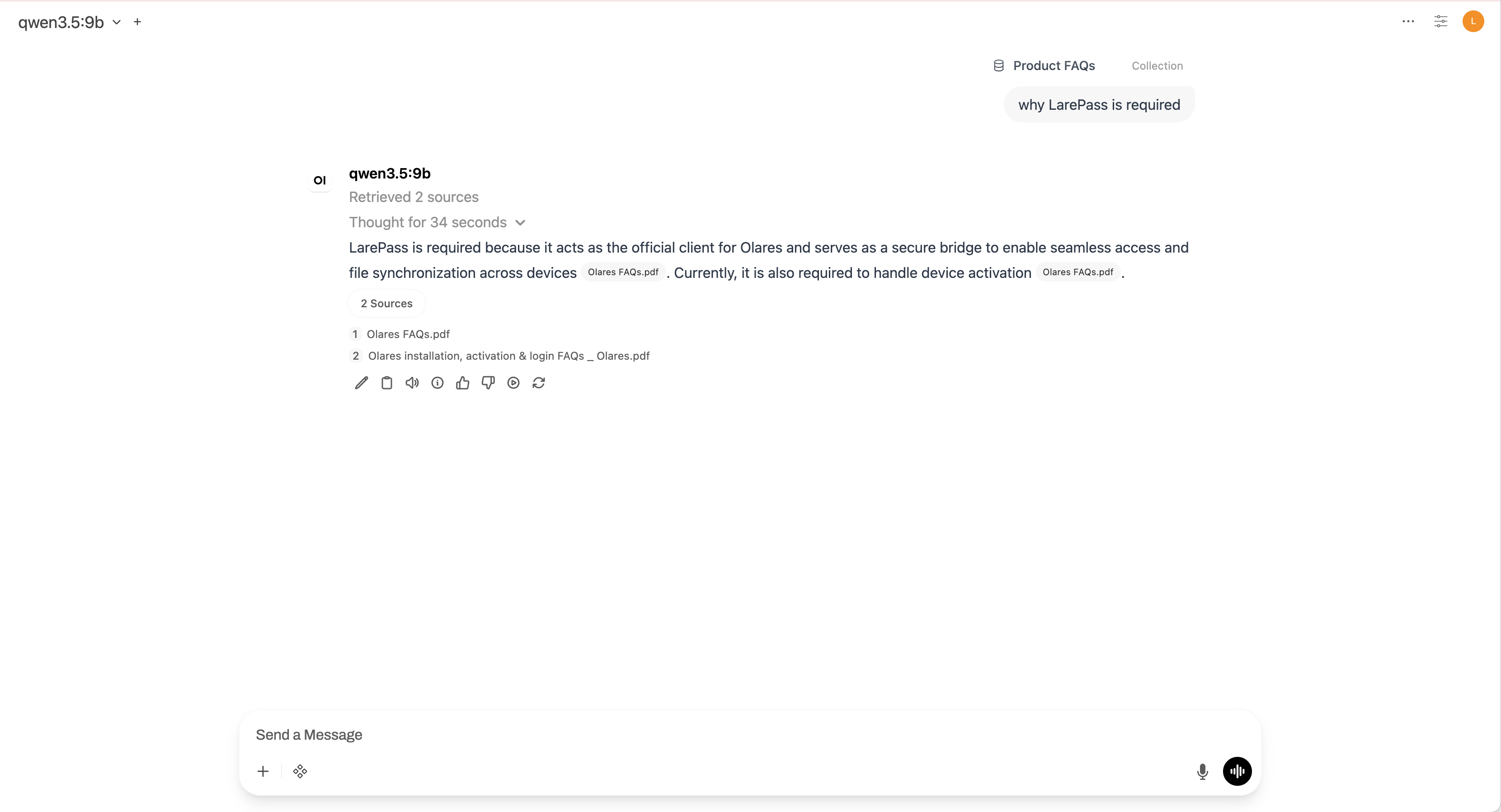 Search results from attached knowledge base