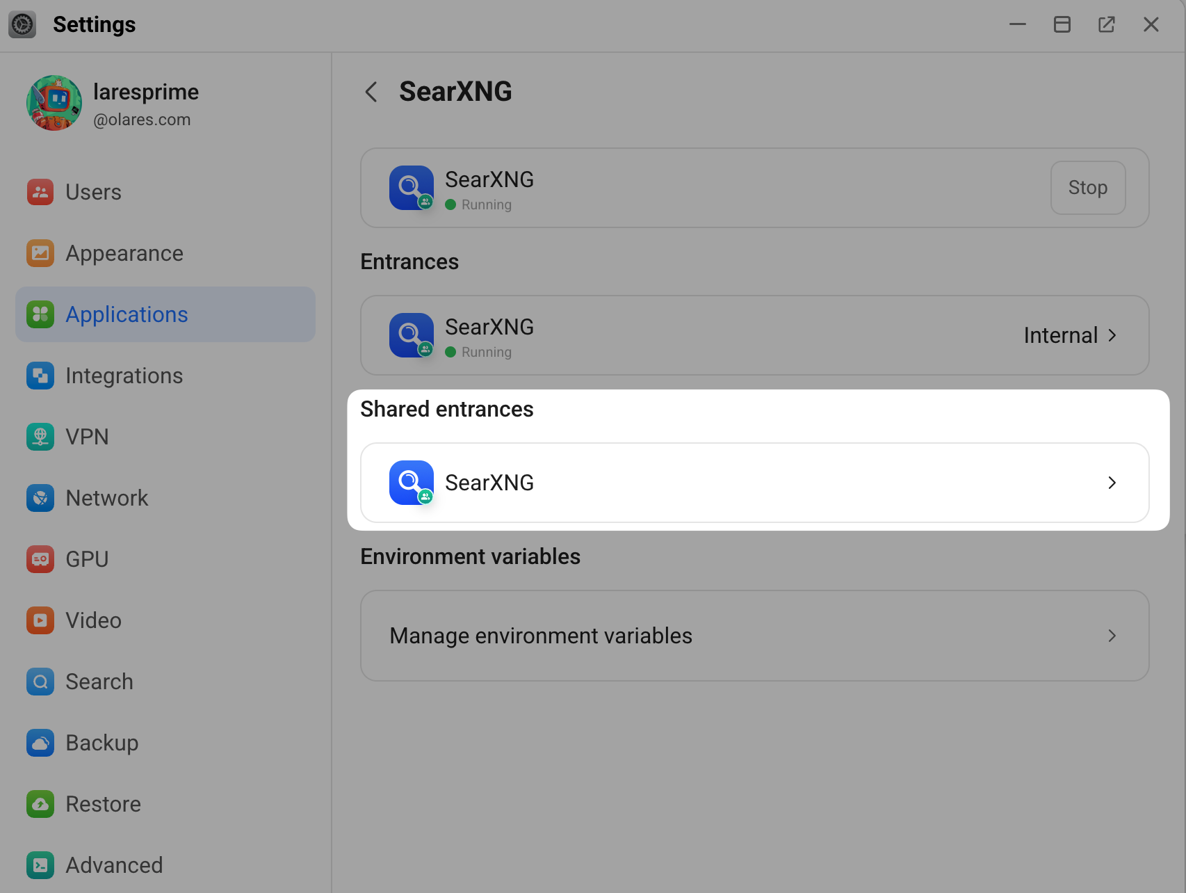 SearXNG shared endpoint