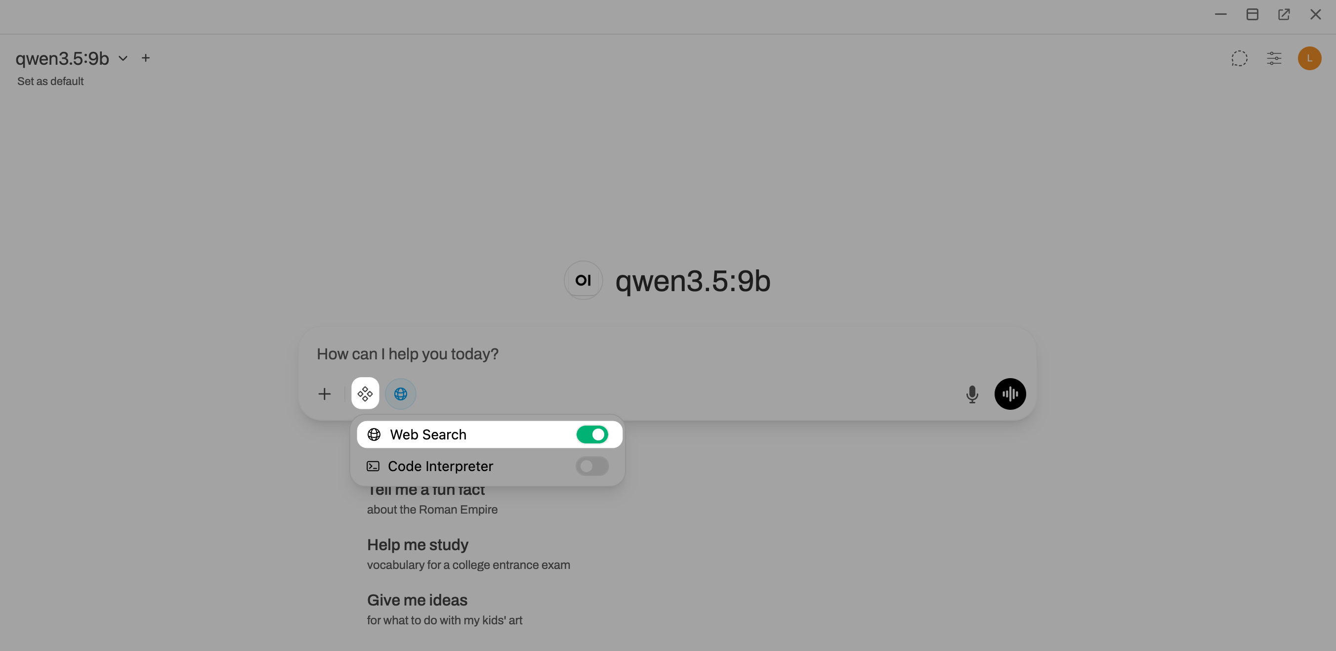 Web search enable in Open WebUI chat