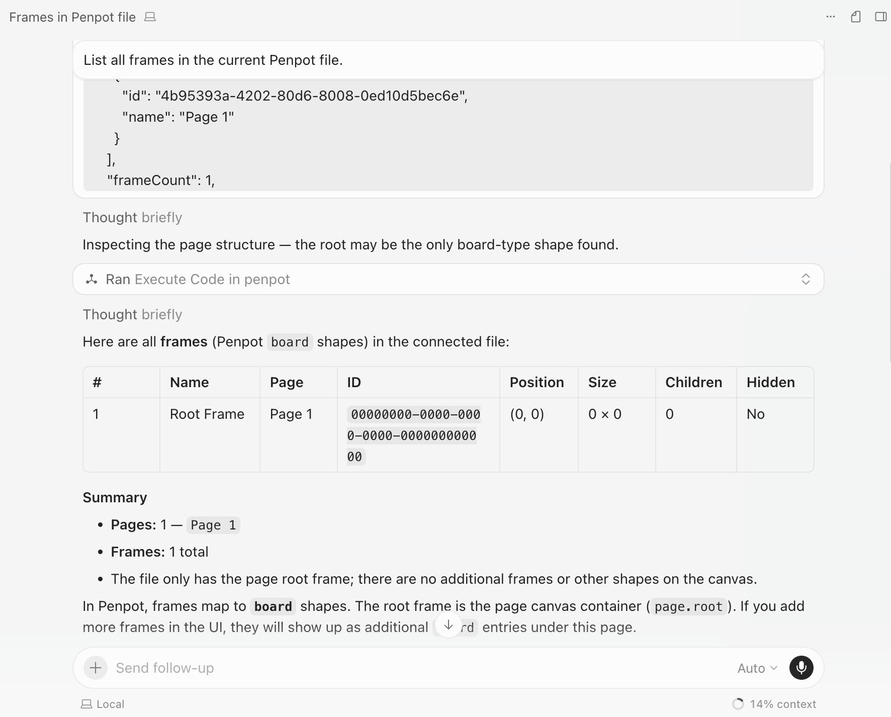Cursor lists Penpot frames