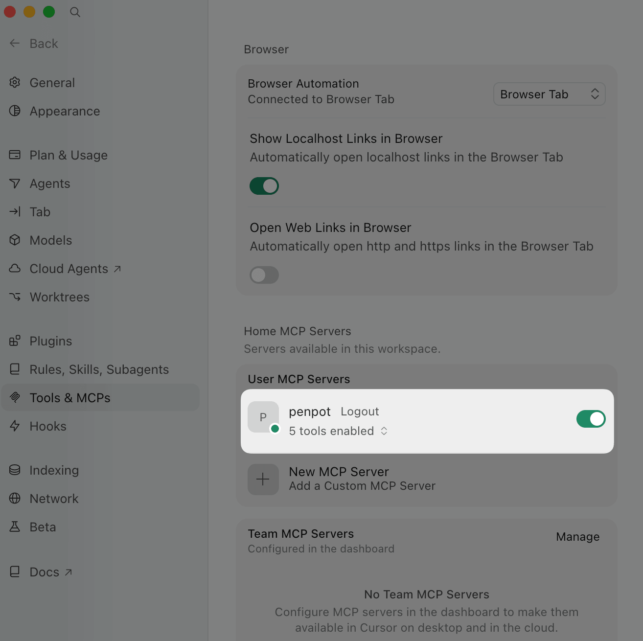 Enable Penpot MCP in Cursor