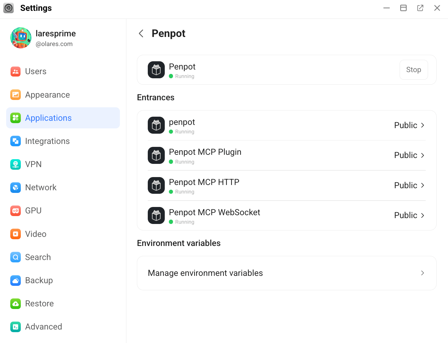 Penpot application endpoints