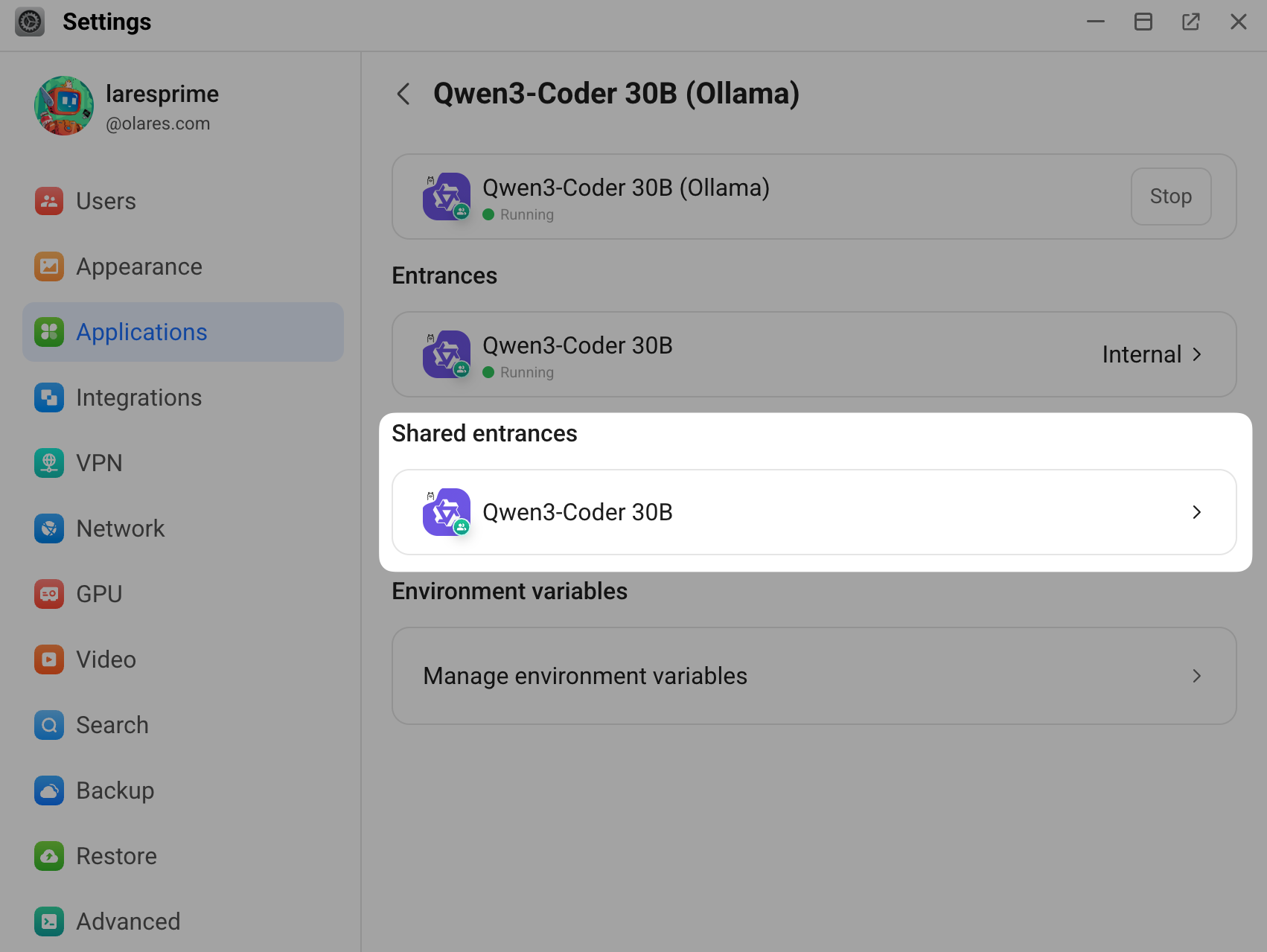 Model app endpoint in Settings
