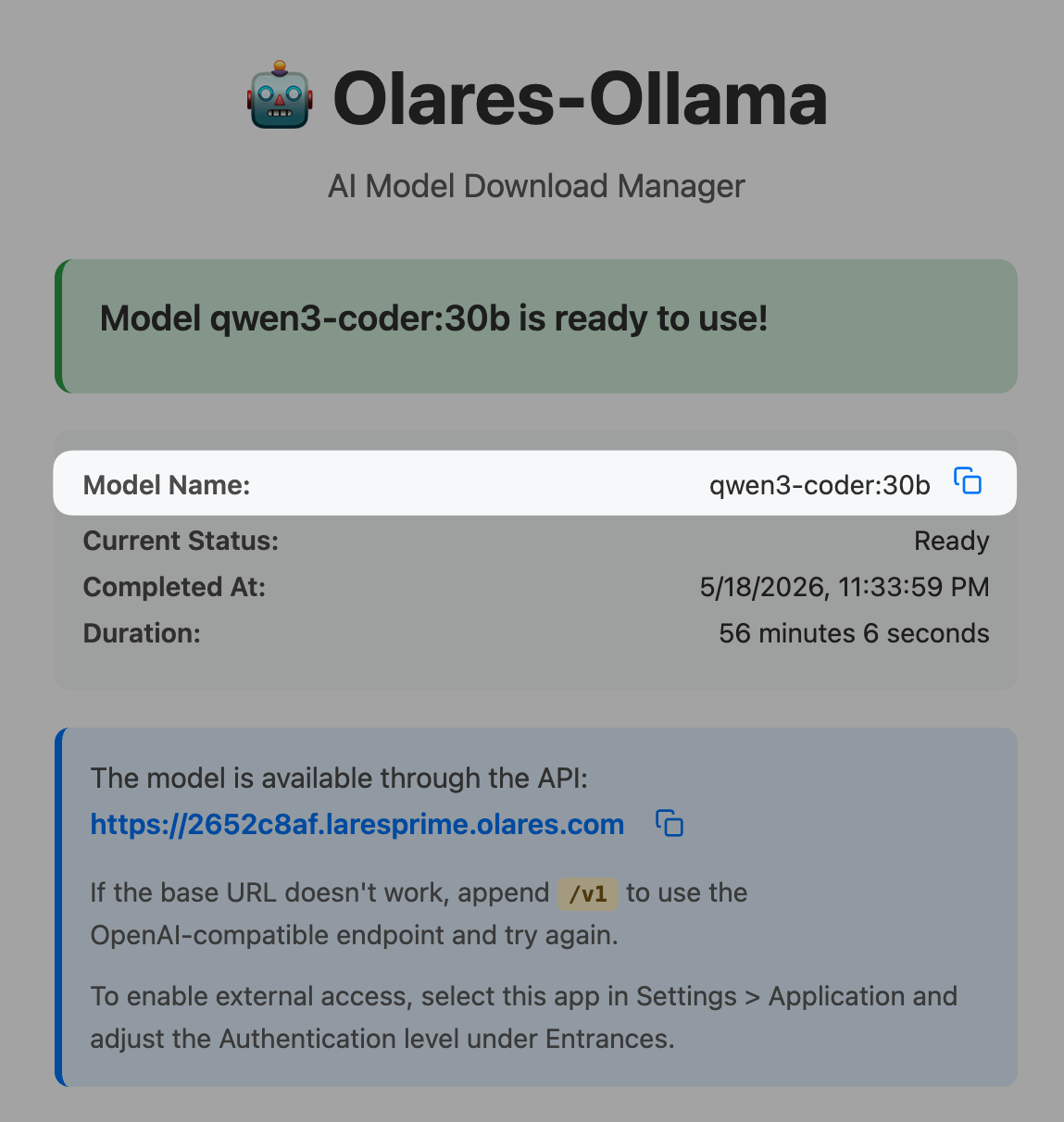 Model name on the model app page