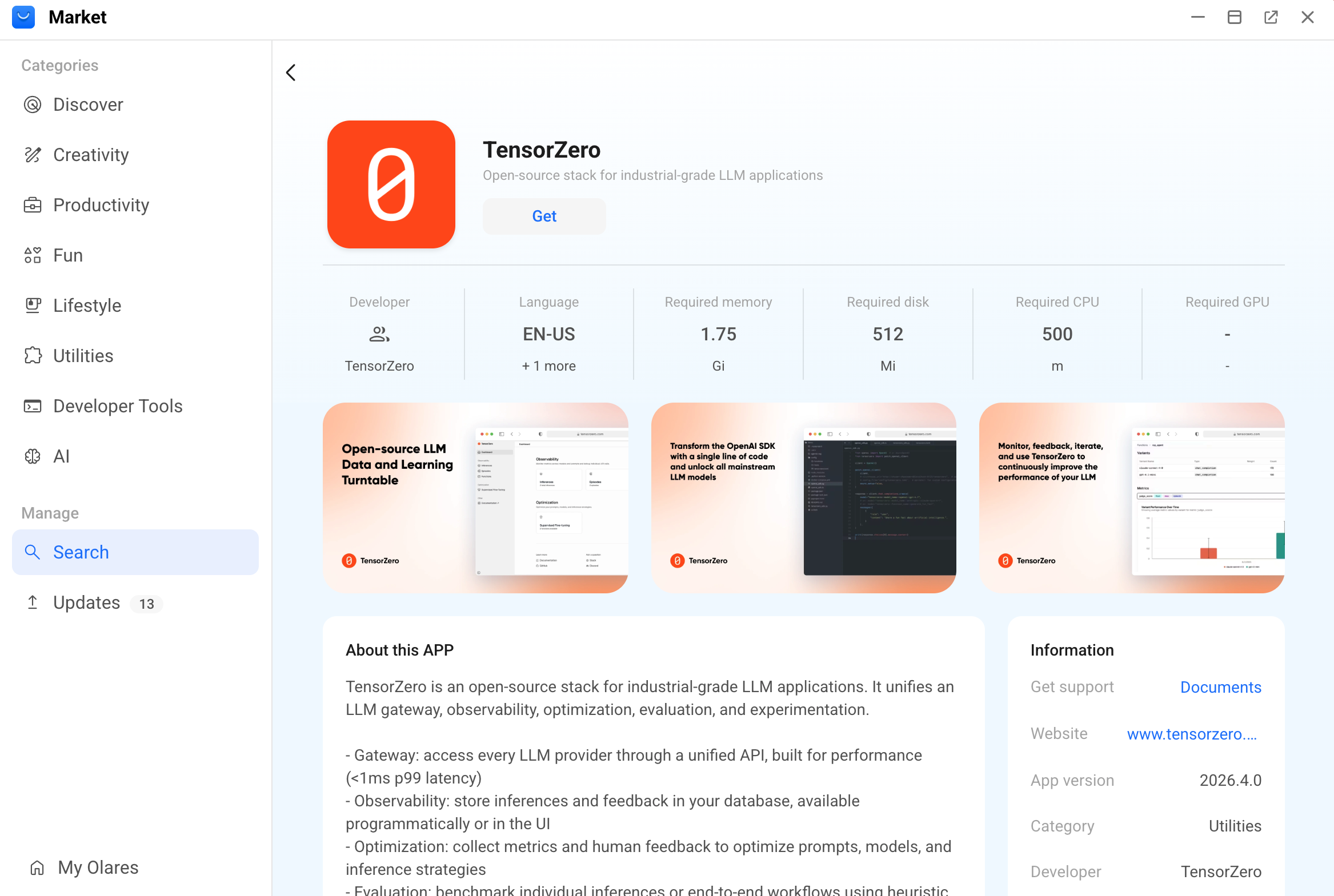 Search for TensorZero from Market