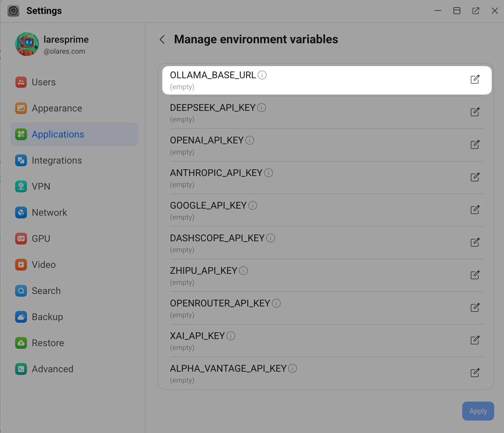 Configure environment variables