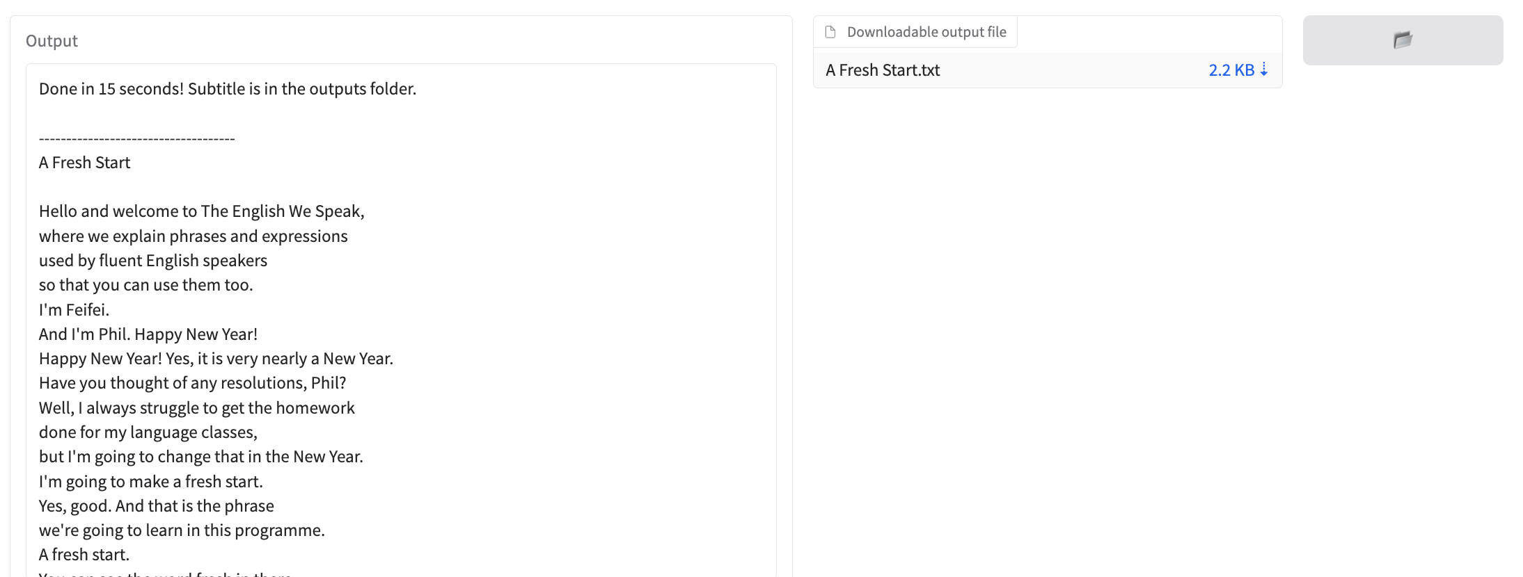 File transcription result