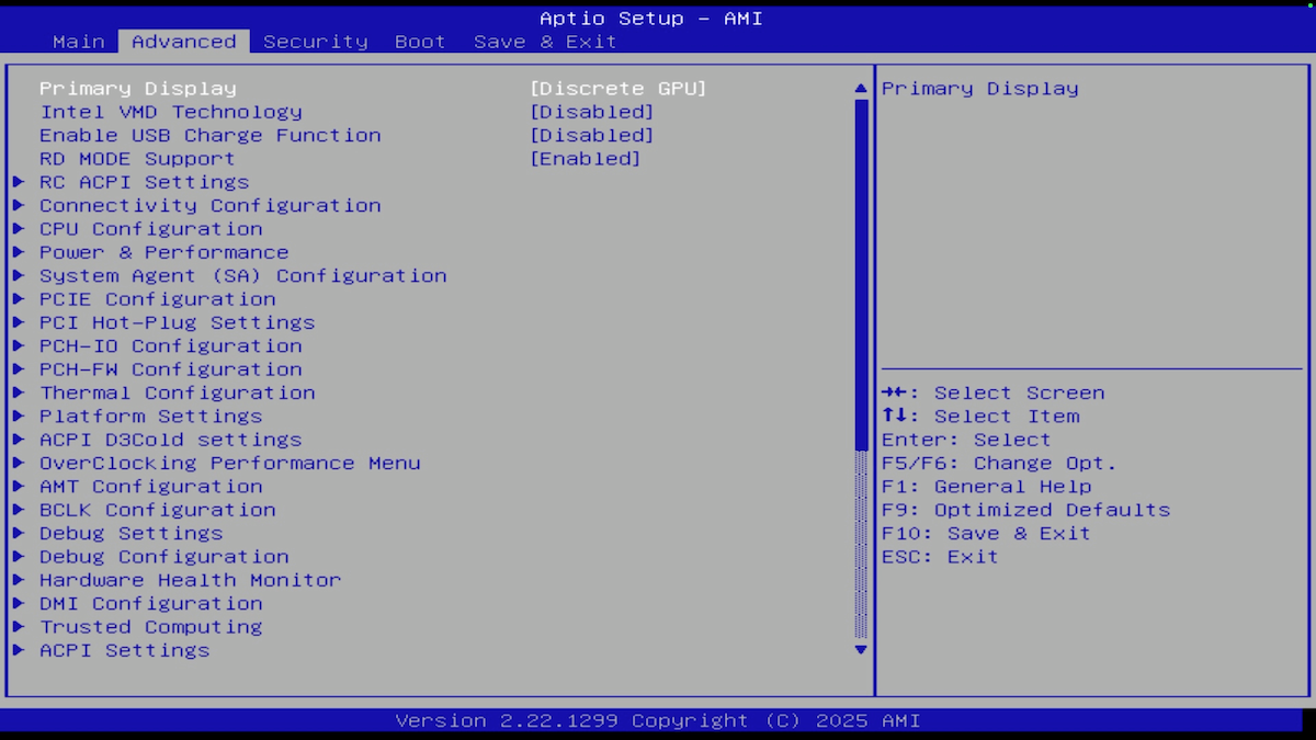 Full Advanced settings in BIOS