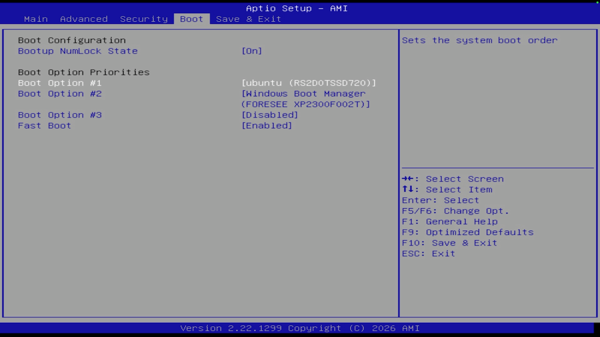 BIOS boot option priorities