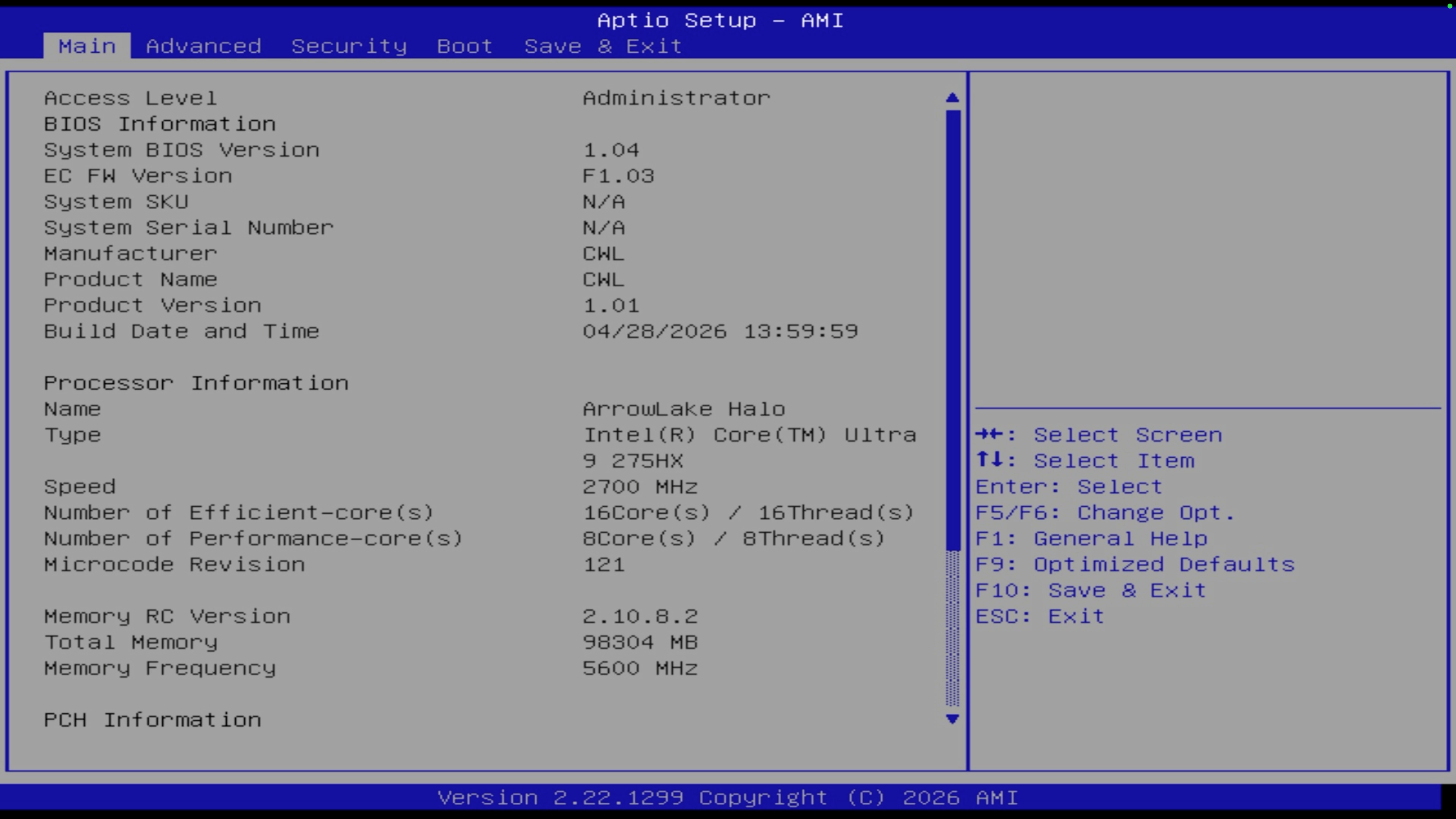 BIOS setup menu
