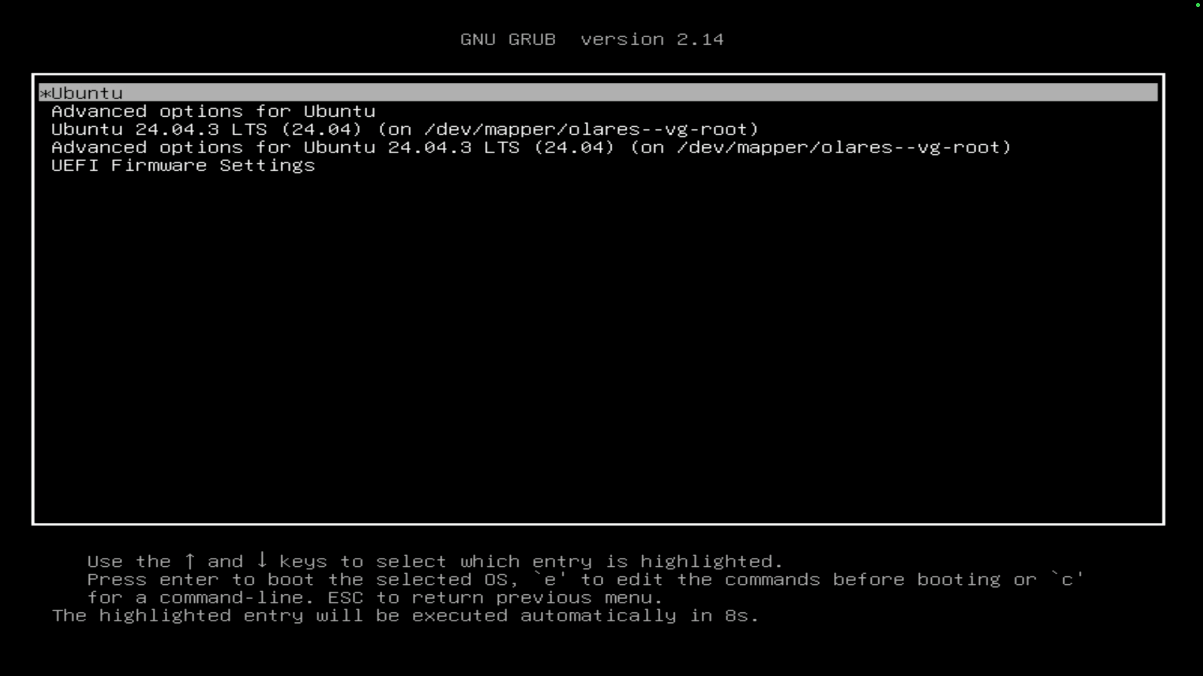 GRUB menu with dual systems
