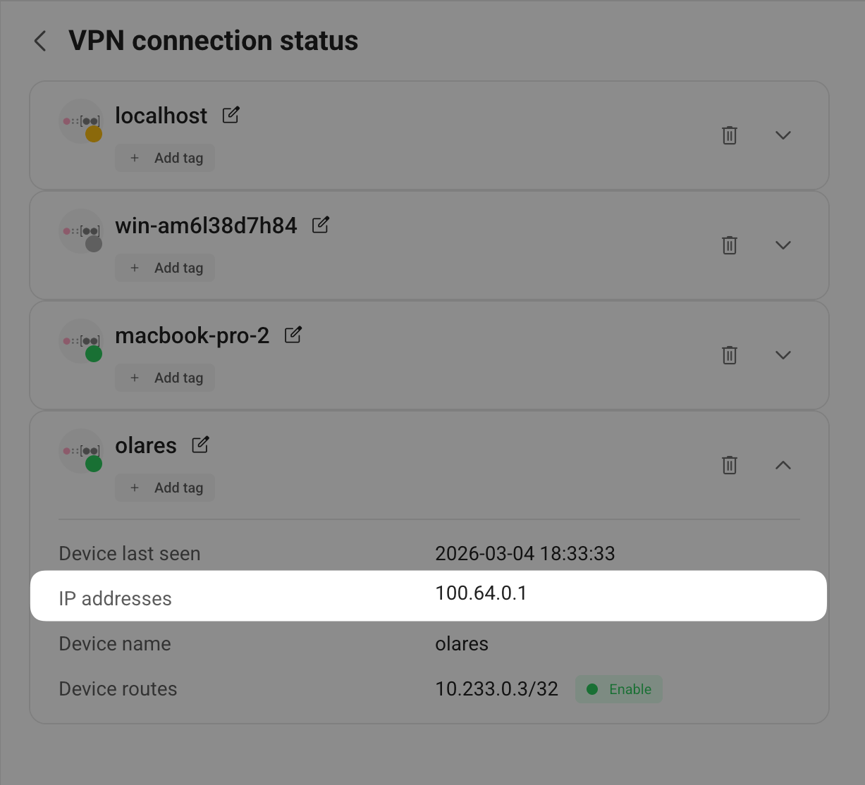 View Tailscale IP address in VPN settings