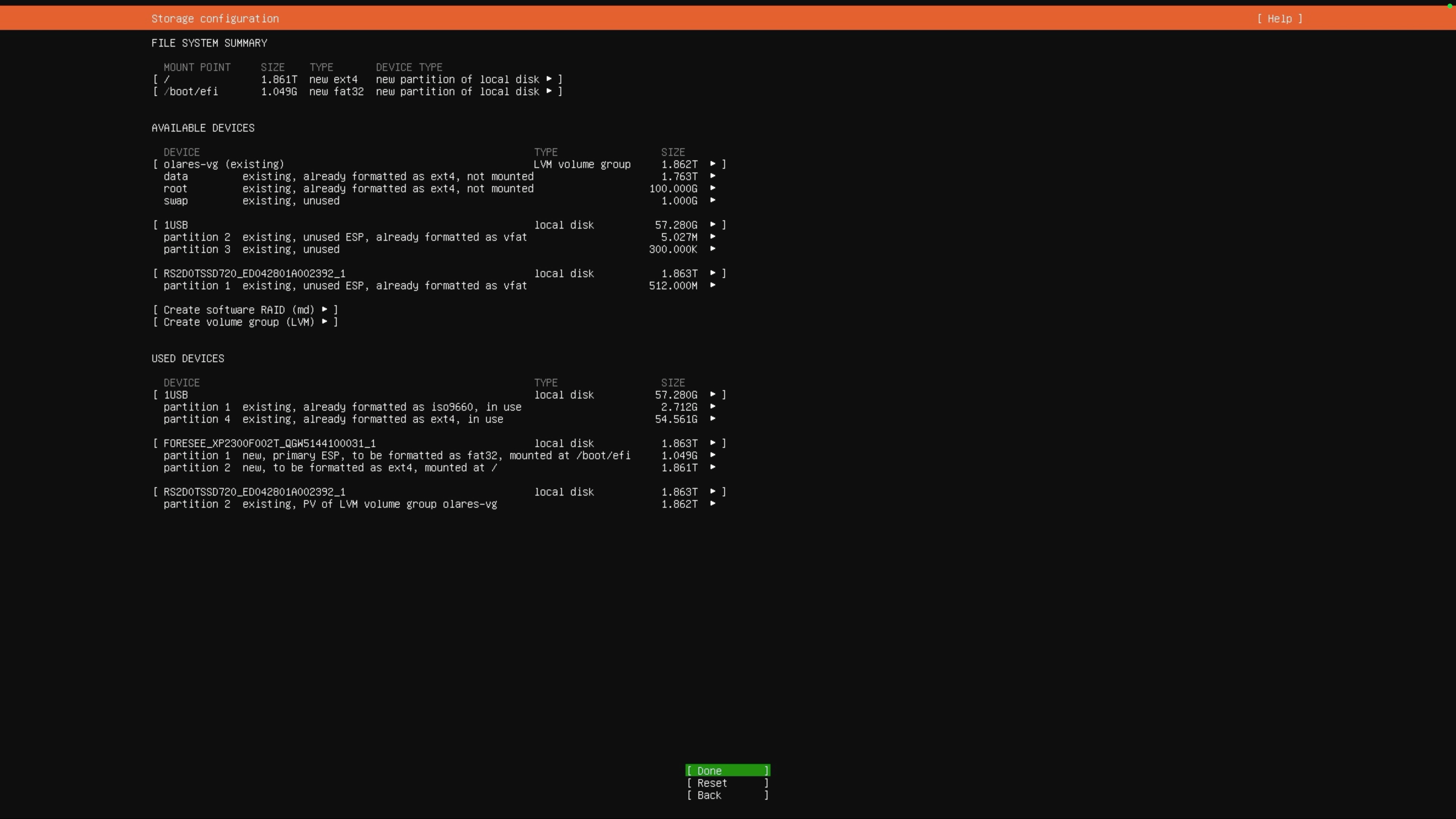 Ubuntu storage configuration summary