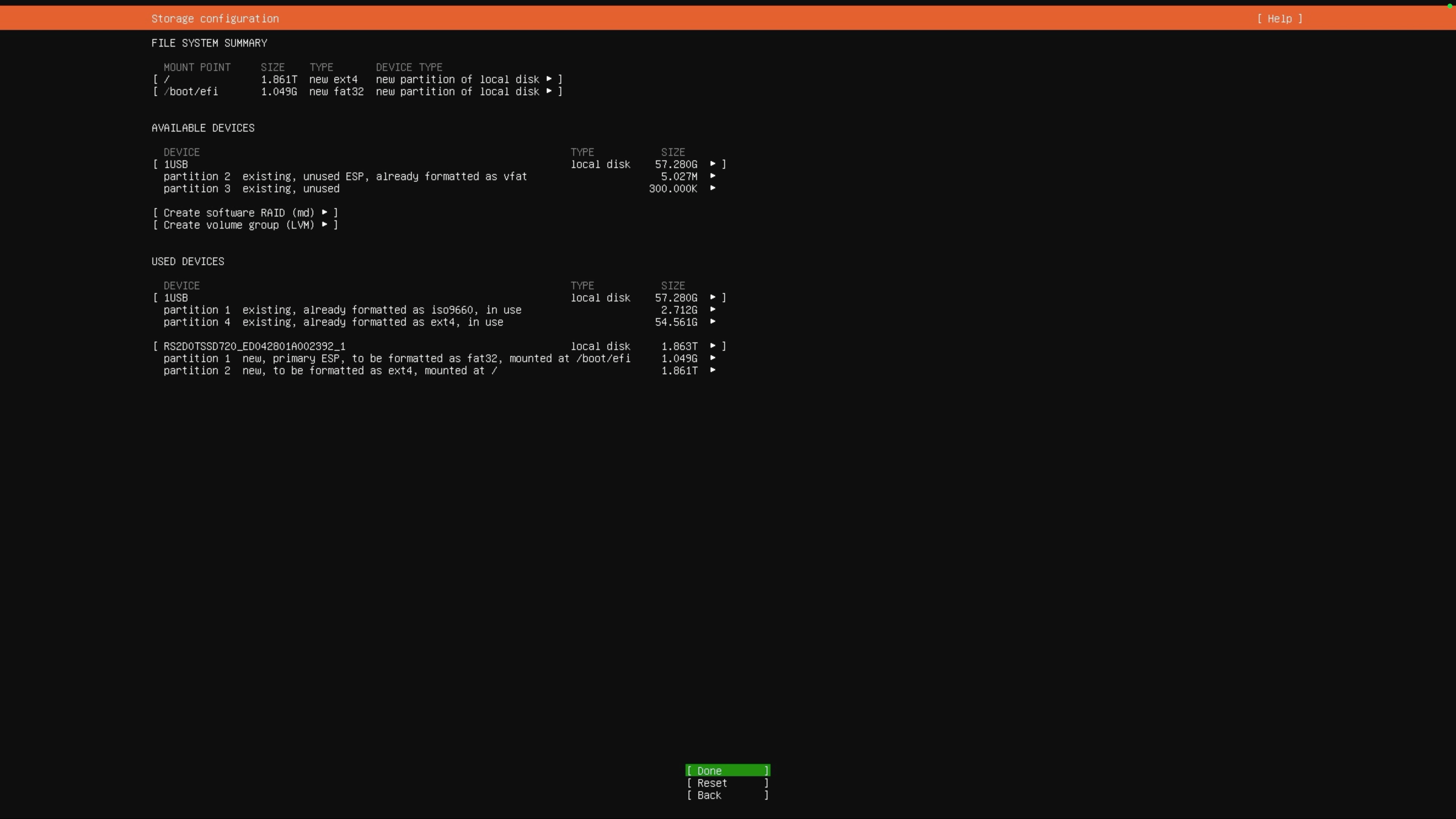 Ubuntu storage configuration summary